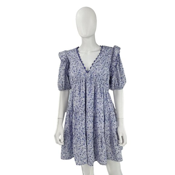 Hyacinth House NEW Purple Micro Floral Print Puff Sleeve Mini Dress Size M